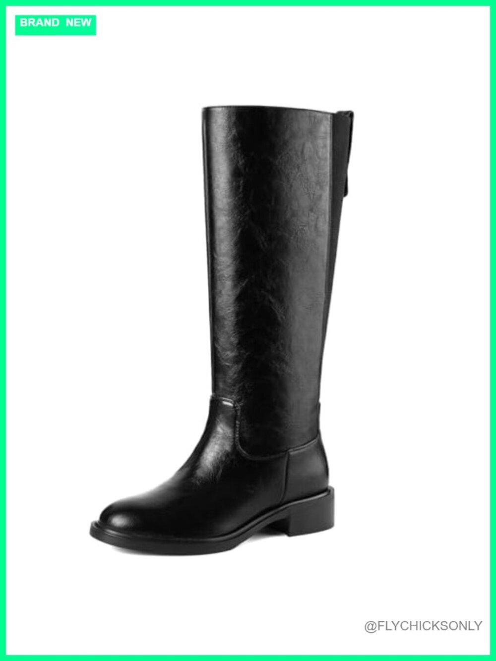Knee High Boots Round Toe Chunky Low Heel Pull On Riding Tall Boots